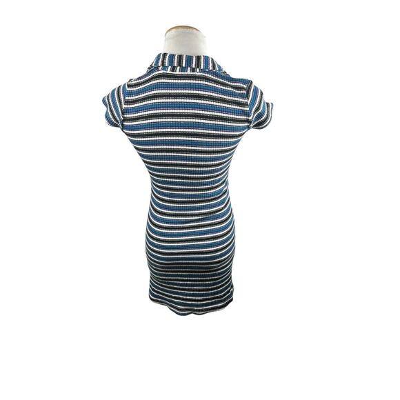 Younique Y2K Ribbed Collared Mini Sweater Dress Small Blue Black Grunge - Picture 3 of 7